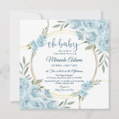 Elegant Floral Blue Waterverf Boy Baby shower Kaart (Voorkant)