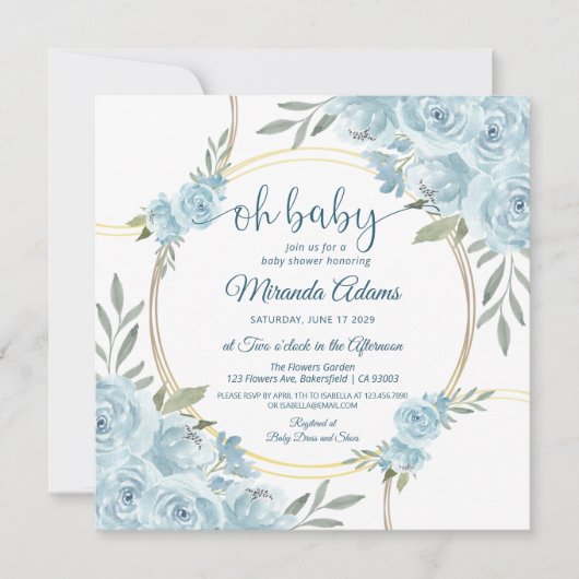 Elegant Floral Blue Waterverf Boy Baby shower Kaart (Voorkant)