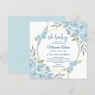 Elegant Floral Blue Waterverf Boy Baby shower Kaart