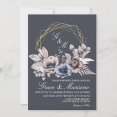 Elegant Floral Blue Wedding Invitation Kaart (Voorkant)