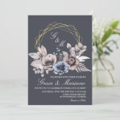 Elegant Floral Blue Wedding Invitation Kaart (Staand voorkant)