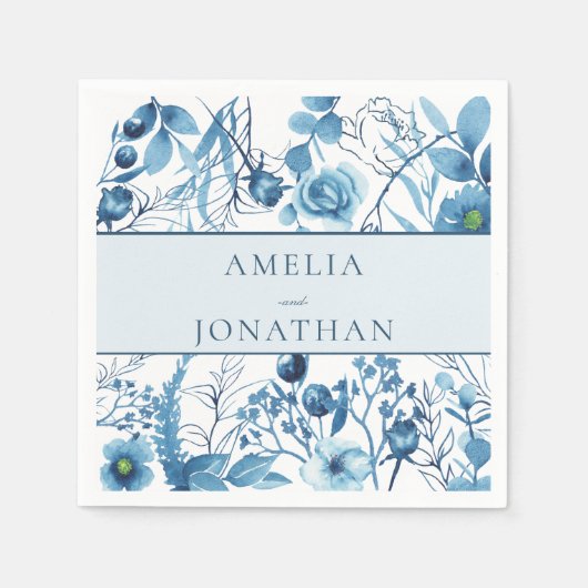 Elegant Floral Blue Wedding Servet (Voorkant)