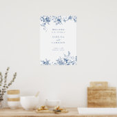 Elegant Floral  Blue Wedding Welcome Sign Poster (Keuken)