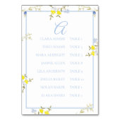 Elegant Floral Blue & Yellow Wedding Seating Card Kaart (Voorkant)