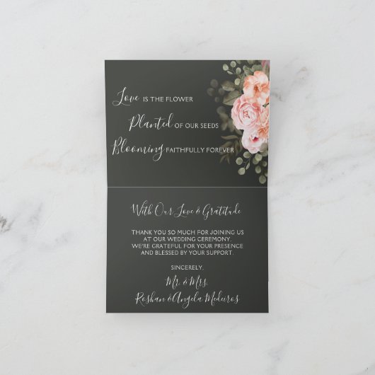 Elegant Floral Blush Botanical Wedding Thank You Kaart (Binnen)