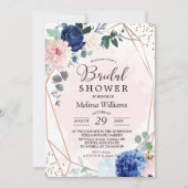 Elegant Floral Blush Bridal Shower Invitation Kaart (Voorkant)
