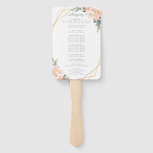 Elegant Floral Blush Peach Cream Trouwprogramma Handwaaier (Achterkant)