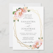 Elegant Floral Blush Peach Gold Geometric Wedding Kaart (Voorkant)