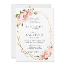 Elegant Floral Blush Peach Gold Geometric Wedding