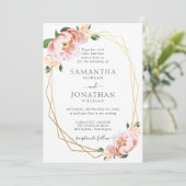 Elegant Floral Blush Peach Gold Geometric Wedding Kaart (Staand voorkant)