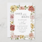 Elegant Floral Blush Pink and Yellow Photo Wedding Save The Date (Voorkant)