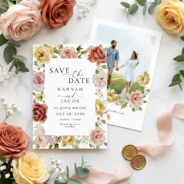 Elegant Floral Blush Pink and Yellow Photo Wedding Save The Date