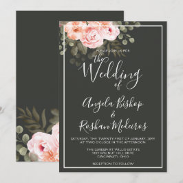 Elegant Floral Blush Pink Botanical Modern Wedding Kaart