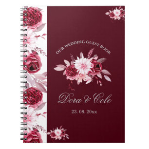 Elegant Floral Blush Pink Burgundy Wedding Guest Notitieboek