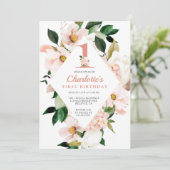 Elegant Floral Blush Pink First Birthday Kaart (Staand voorkant)