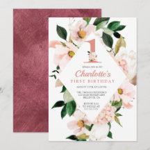 Elegant Floral Blush Pink First Birthday