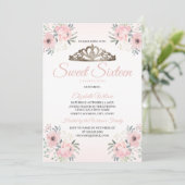 Elegant Floral Blush Pink Foto Sweet 16 Invitatio Kaart (Staand voorkant)