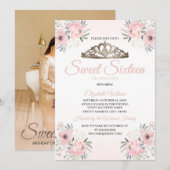 Elegant Floral Blush Pink Foto Sweet 16 Invitatio Kaart (Voorkant / Achterkant)