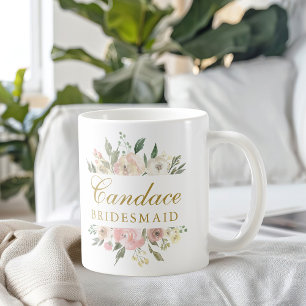 Elegant Floral Blush Pink Gold Bridesmaid Monogram Koffiemok