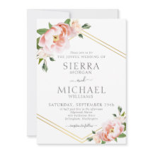 Elegant Floral Blush Pink Gold Geometric Wedding