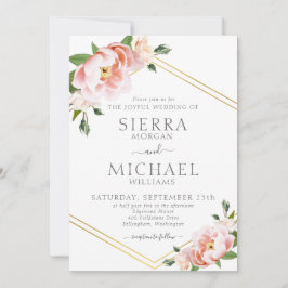 Elegant Floral Blush Pink Gold Geometric Wedding Kaart