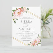 Elegant Floral Blush Pink Gold Geometric Wedding Kaart (Staand voorkant)