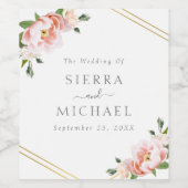 Elegant Floral Blush Pink Gold Geometric Wedding Wijn Etiket (Enkel label)