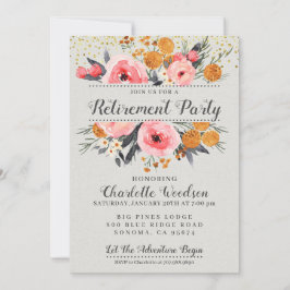 Elegant Floral Blush Pink Gold Retirement Party in Kaart