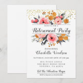 Elegant Floral Blush Pink Gold Retirement Party Kaart (Voorkant / Achterkant)