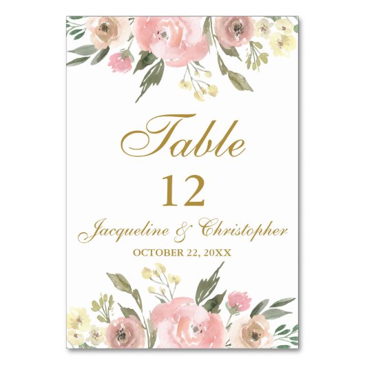 Elegant Floral Blush Pink Gold Script Table Number Kaart (Achterkant)