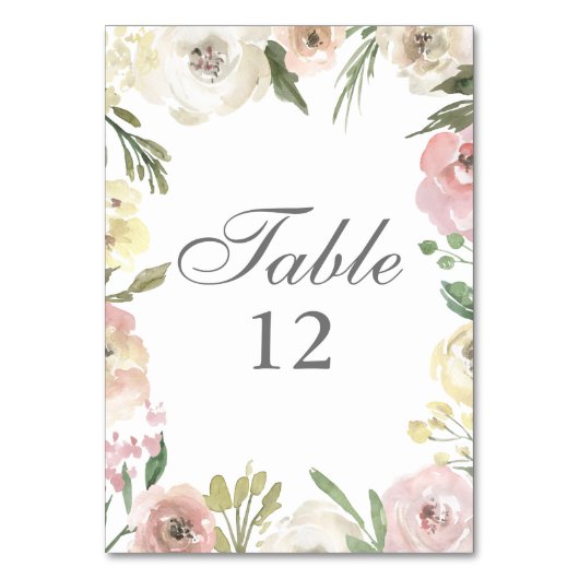 Elegant Floral Blush Pink Ivory Table Number Kaart (Voorkant)