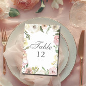 Elegant Floral Blush Pink Ivory Table Number Kaart