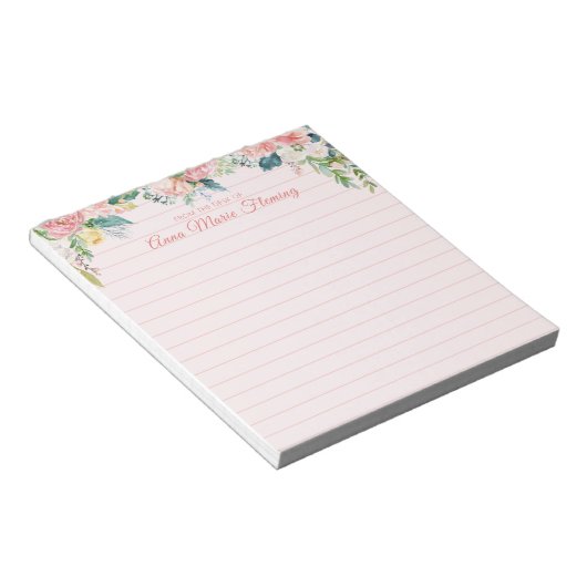 Elegant Floral Blush Pink Name Lined Notitieblok (Schuin)
