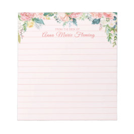 Elegant Floral Blush Pink Name Lined Notitieblok
