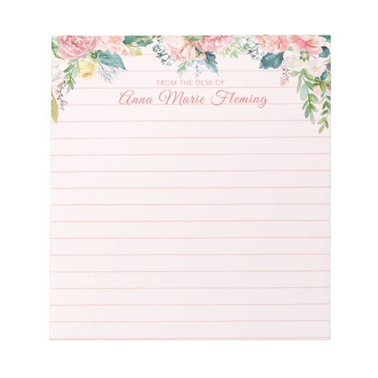Elegant Floral Blush Pink Name Lined Notitieblok (Voorkant)