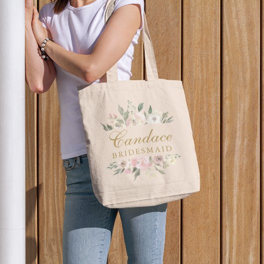 Elegant Floral Blush Pink Peony Gold Bridesmaid Tote Bag