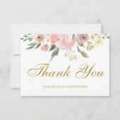 Elegant Floral Blush Pink Peony Gold Wedding Bedankkaart (Voorkant)