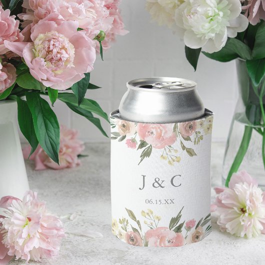 Elegant Floral Blush Pink Peony Monogram Weddensch Blikjeskoeler