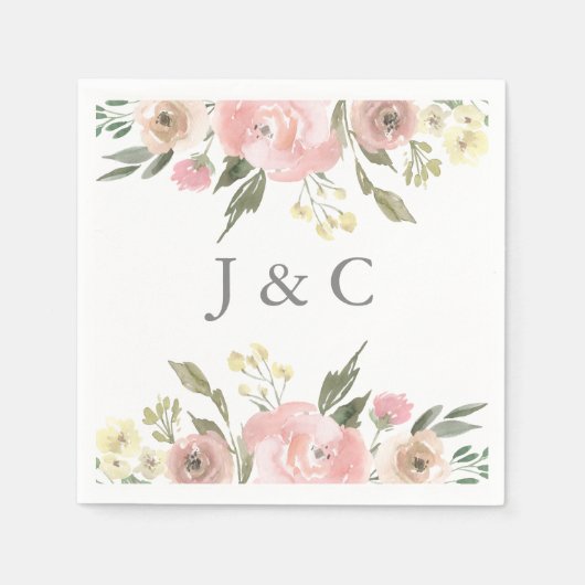 Elegant Floral Blush Pink Peony Monogram Weddensch Servet (Voorkant)
