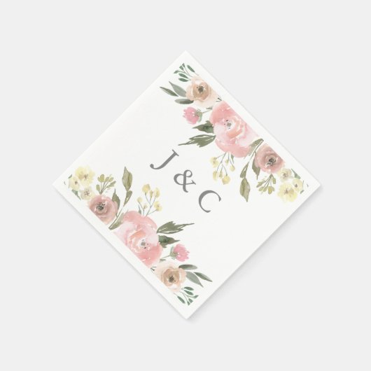 Elegant Floral Blush Pink Peony Monogram Weddensch Servet (Hoek)
