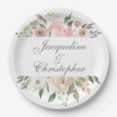 Elegant Floral Blush Pink Peony Sage Leaf Wedding Papieren Bordje (Voorkant)