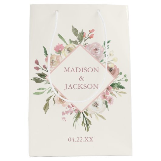 Elegant Floral Blush Pink Peony Summer Weddenschap Medium Cadeauzakje (Voorkant)