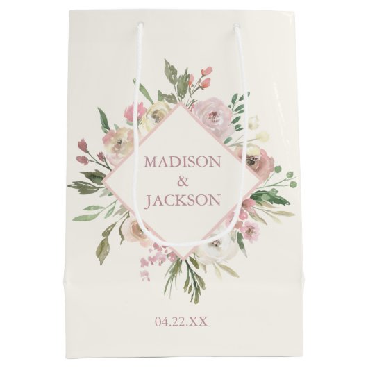 Elegant Floral Blush Pink Peony Summer Weddenschap Medium Cadeauzakje (Achterkant)