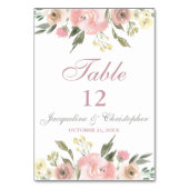 Elegant Floral Blush Pink Peony Table Number Kaart (Voorkant)