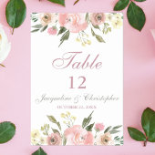 Elegant Floral Blush Pink Peony Table Number Kaart