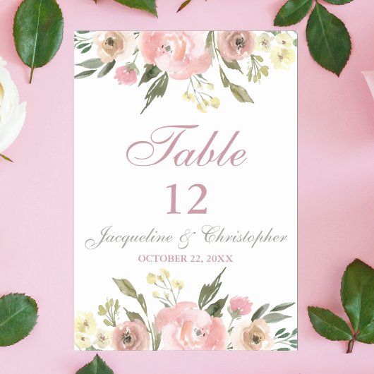 Elegant Floral Blush Pink Peony Table Number Kaart