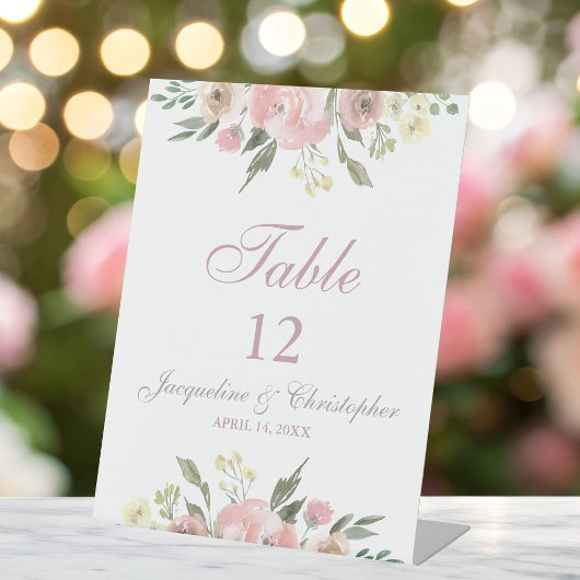 Elegant Floral Blush Pink Peony Table Number Reclamebord Met Voetstuk