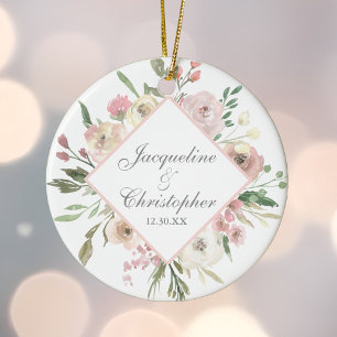 Elegant Floral Blush Pink Peony Wedding Gift Keramisch Ornament