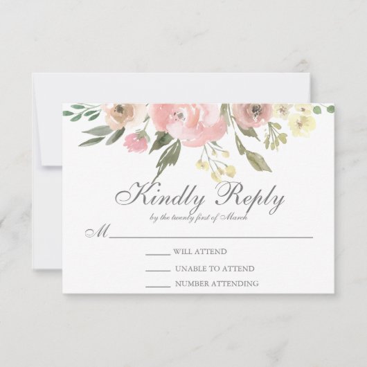 Elegant Floral Blush Pink Peony Wedding RSVP Kaartje (Voorkant)