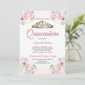 Elegant Floral Blush Pink Quinceanera Kaart (Staand voorkant)